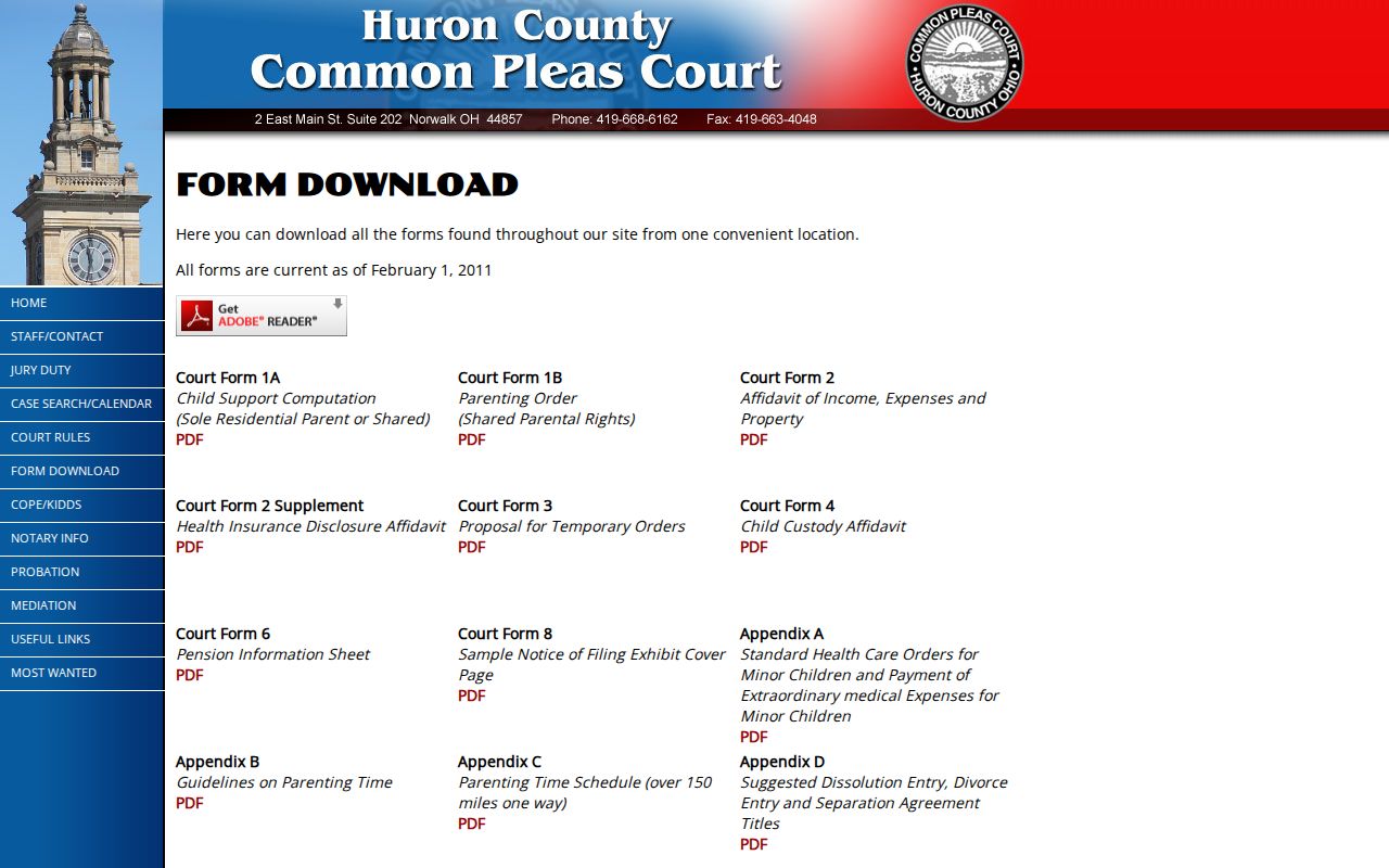 Huron County civil docket General and Domestic case designation forms