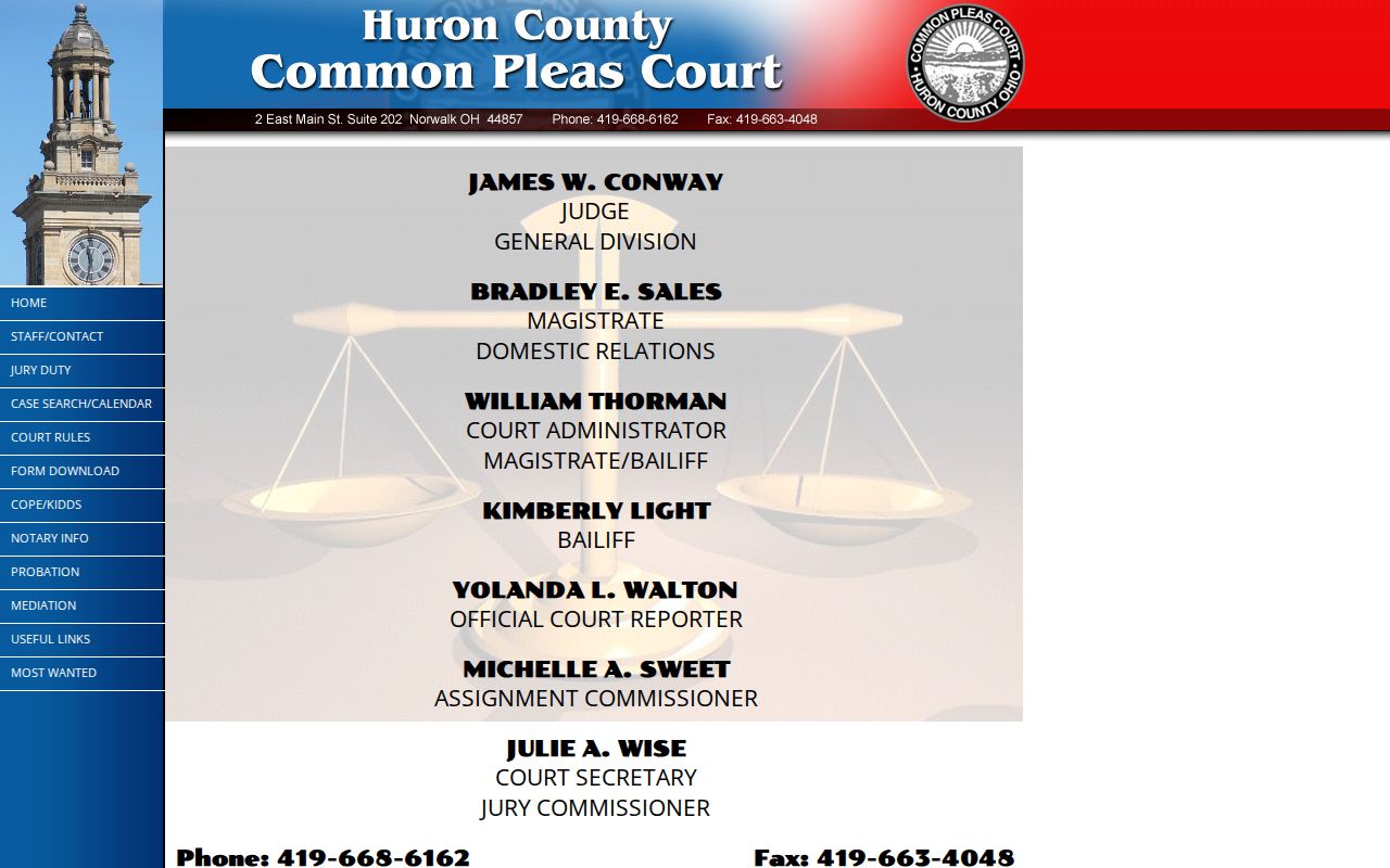 Huron County court calendar Common Pleas staff and Assignment Commissioner information
