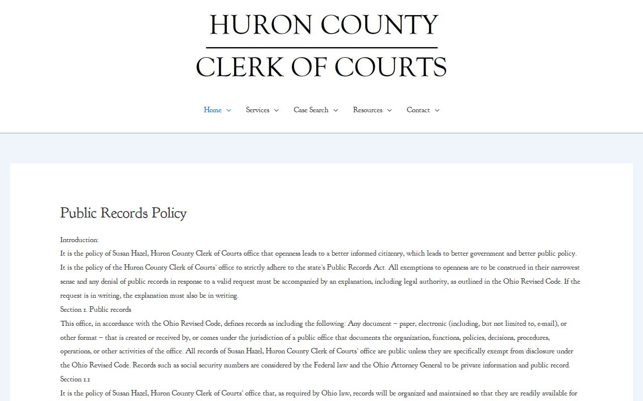Huron County court records Clerk public records policy