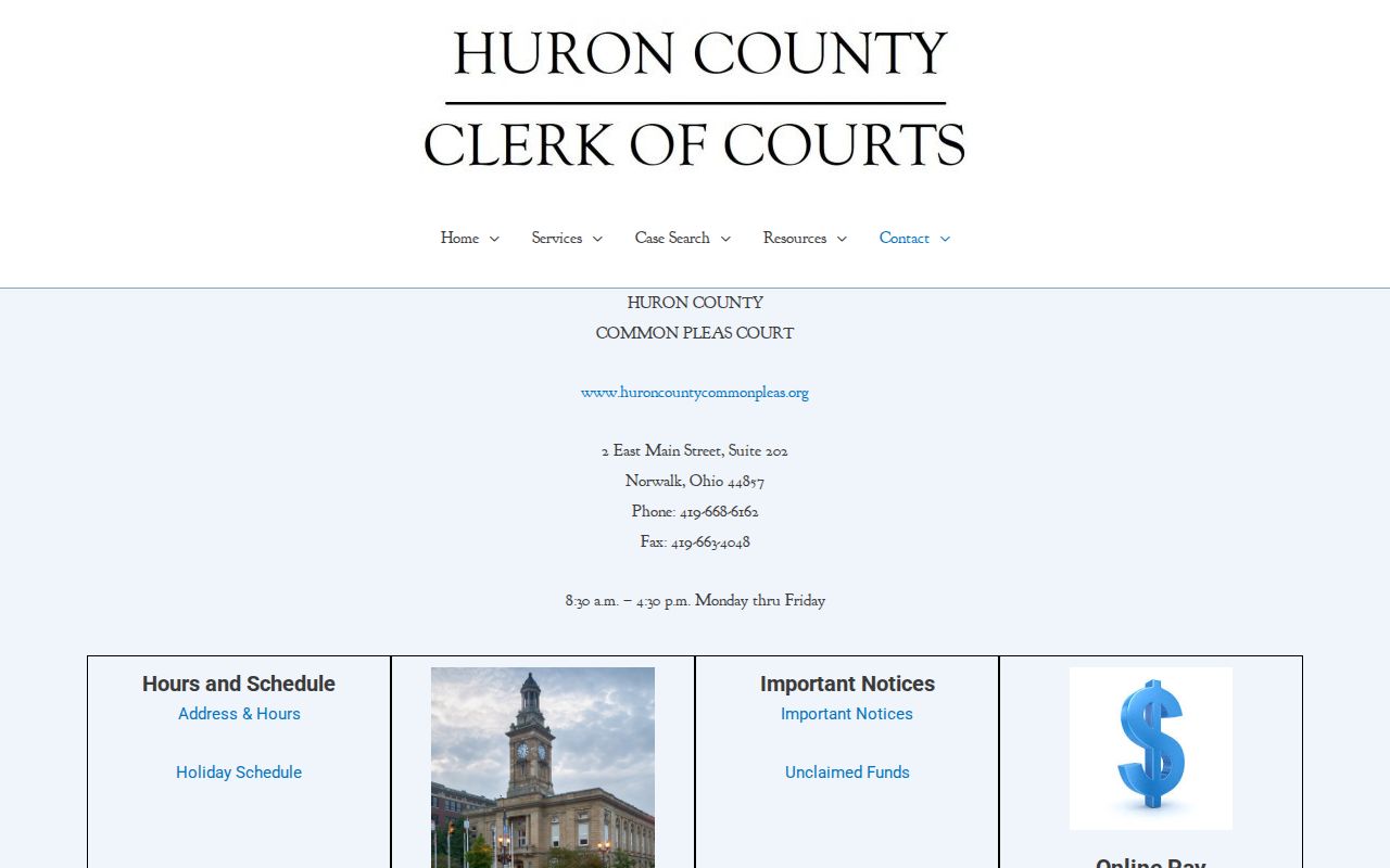 Huron County court docket Common Pleas office contact page
