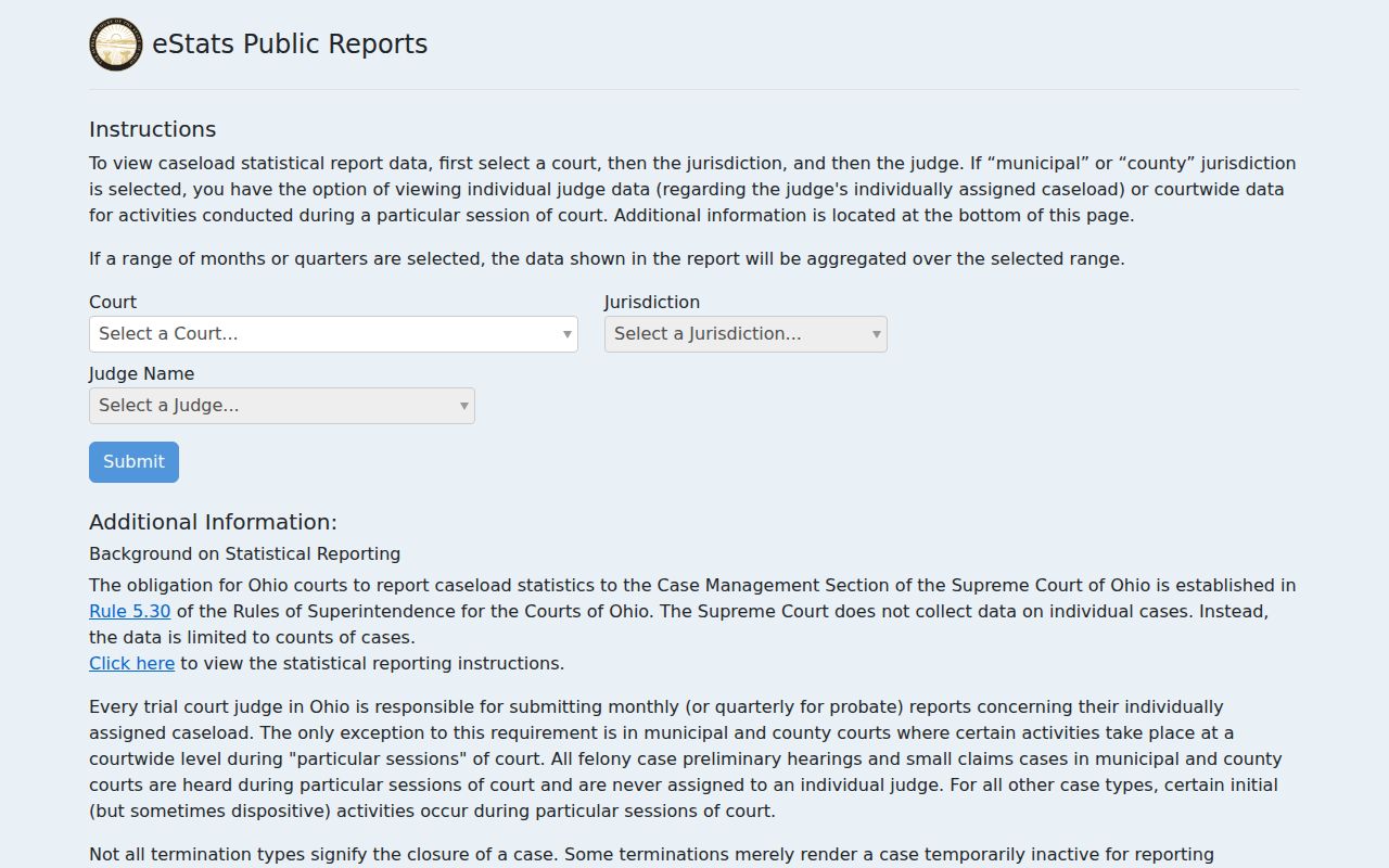 Huron County court docket Ohio court caseload dashboard