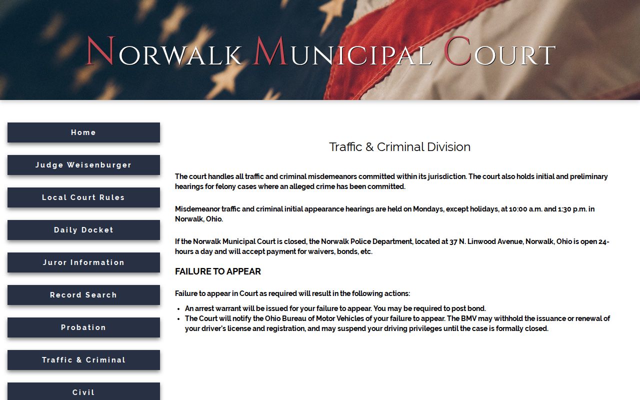 Norwalk court docket traffic and criminal information page