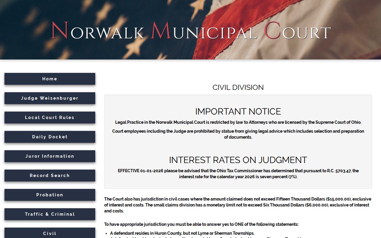 Norwalk court docket civil jurisdiction and records fee page