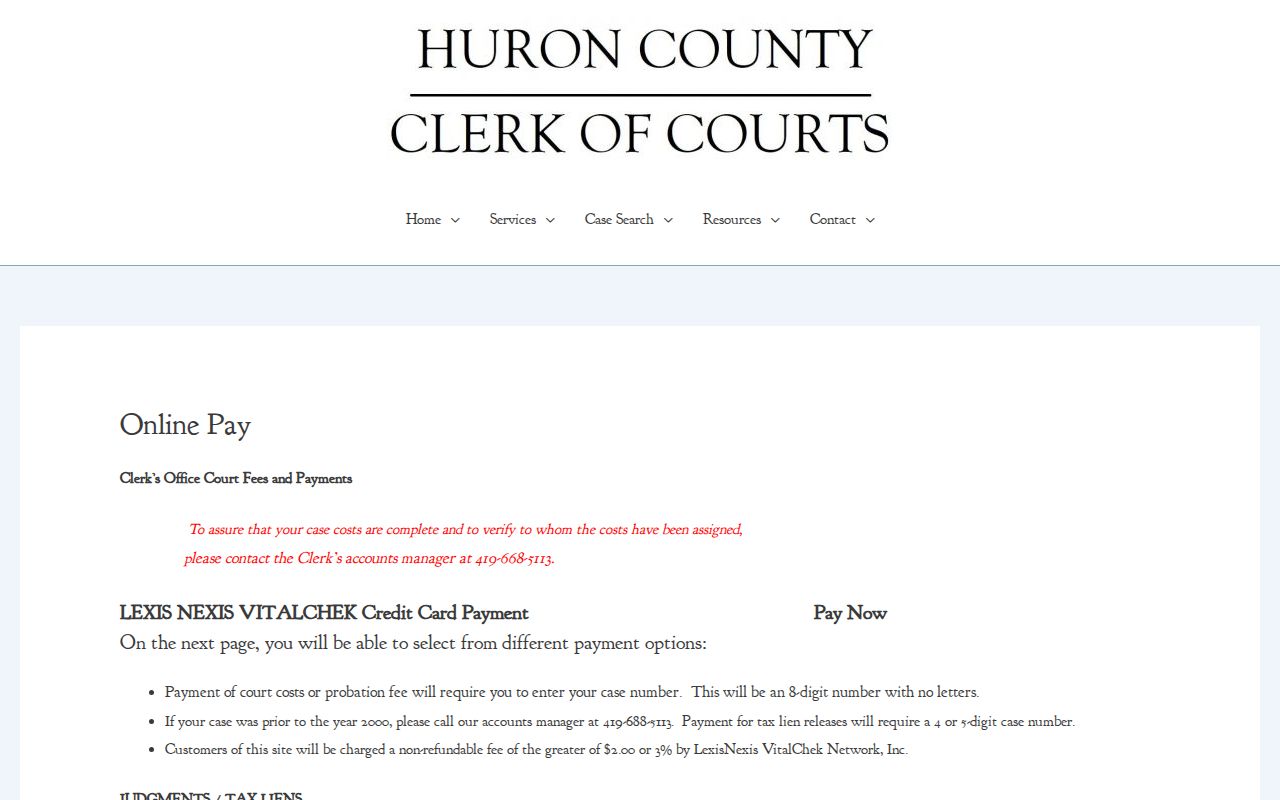 Huron County traffic court record Common Pleas payment routing notice